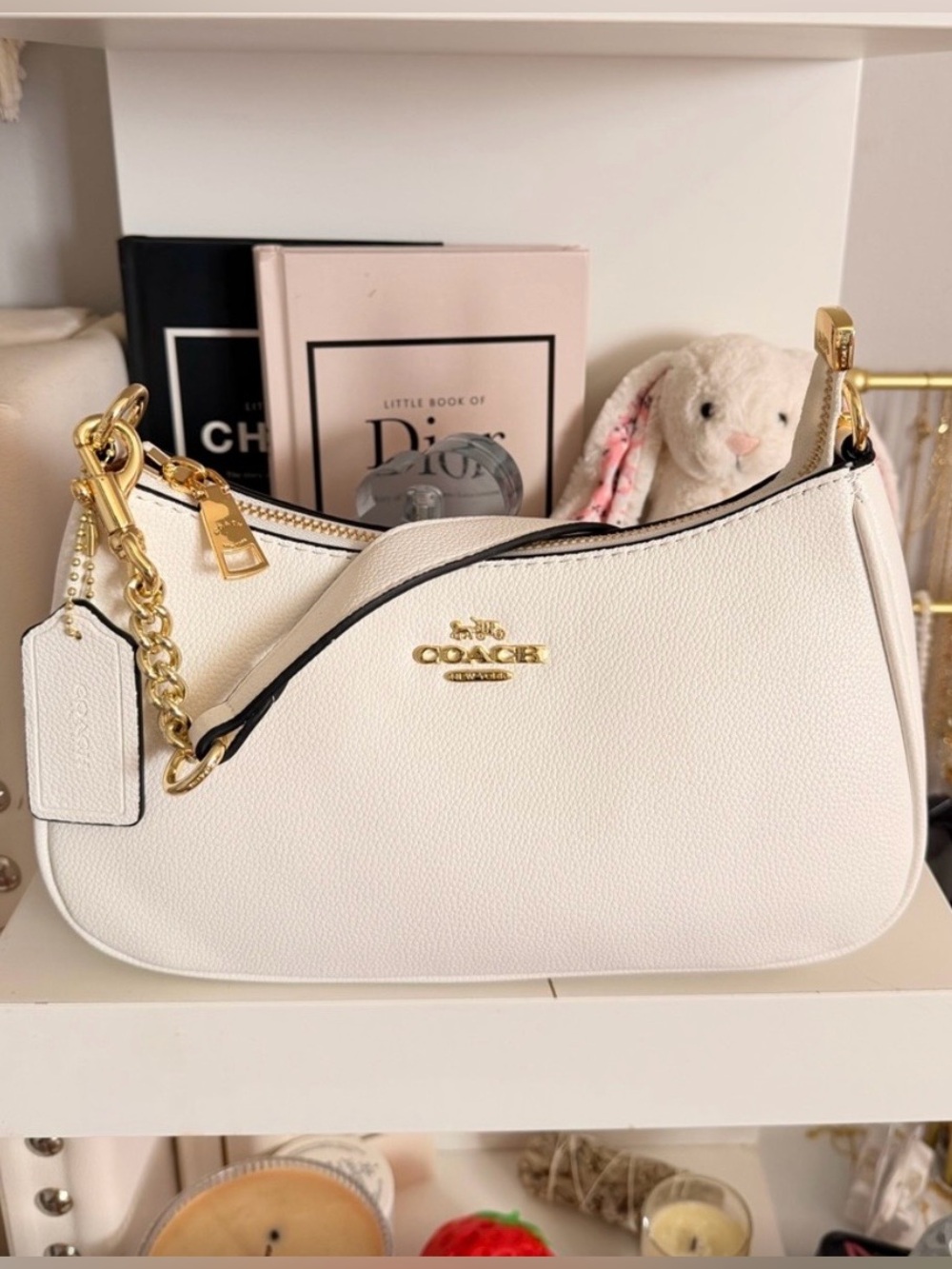 Coach White Teri Leather Shoulder Bag with Gold Hardware